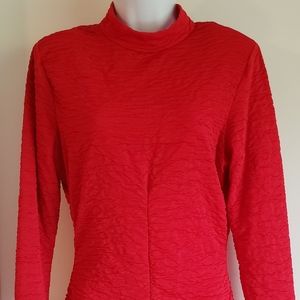 RED FITTED LONG SLEEVE WITH HIGH COLLAR DRESS